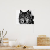 Zwart & Wit Grijze Wolf Kunstwerk Poster (Keuken)