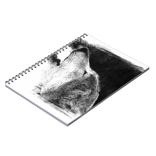 Zwart & Wit Grijze Wolf Schets Kunstwerk Notitieboek (Linkerzijde)