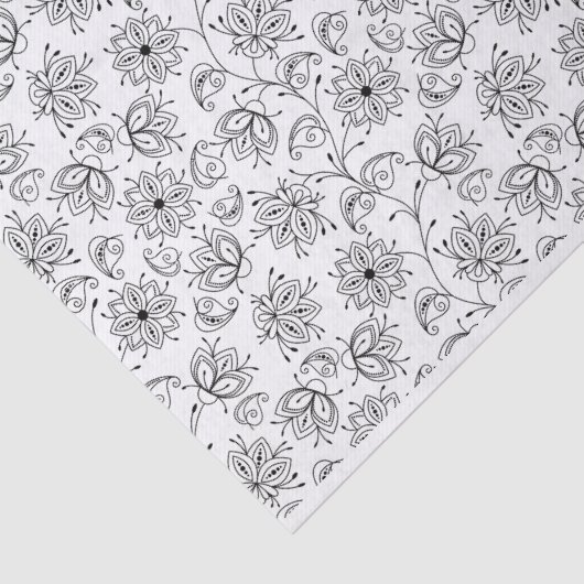 zwart-wit grillig bloempatroon tissuepapier (Detail)