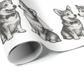 Zwart-wit grillige Corgi bruiloft Cadeaupapier (Rol Hoek)