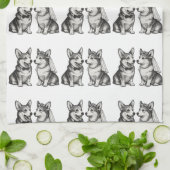 Zwart-wit grillige Corgi bruiloft Theedoek (Gevouwen)