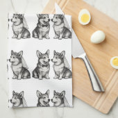 Zwart-wit  grillige Corgi bruiloft Theedoek (Quarter Fold)