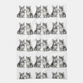 Zwart-wit grillige Corgi bruiloft Theedoek (Verticaal)