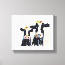 Zwart-wit grillige koeien van Original Water Canvas Afdruk