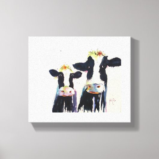 Zwart-wit grillige koeien van Original Water Canvas Afdruk (Voorkant)