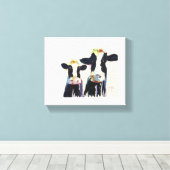 Zwart-wit grillige koeien van Original Water Canvas Afdruk (Insitu (Houten vloer))