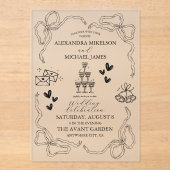 Zwart-wit grillige Retro Doodle Art Wedding Acryl Uitnodigingen (Voorkant)