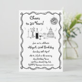 Zwart-wit grillige retro krabbel verjaardag kaart (Staand voorkant)