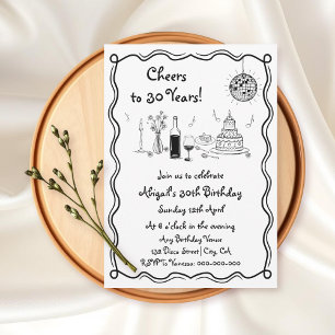 Zwart-wit grillige retro krabbel verjaardag kaart