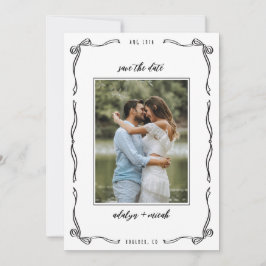 Zwart-wit grillige strikjes save the date