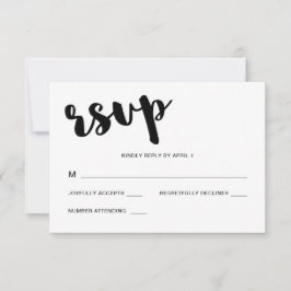 Zwart-wit grillige typografie bruiloft RSVP kaartje