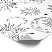 Zwart-wit grillige zon hemelse astrologie poster (Hoek)