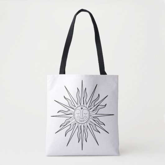 Zwart-wit grillige zon hemelse astrologie tote bag (Voorkant)