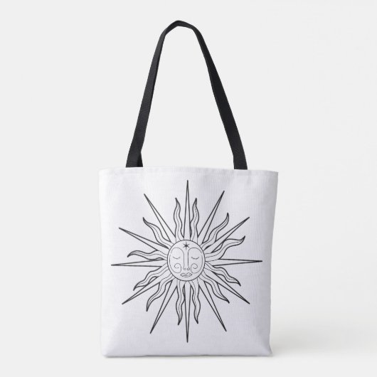 Zwart-wit grillige zon hemelse astrologie tote bag (Achterkant)