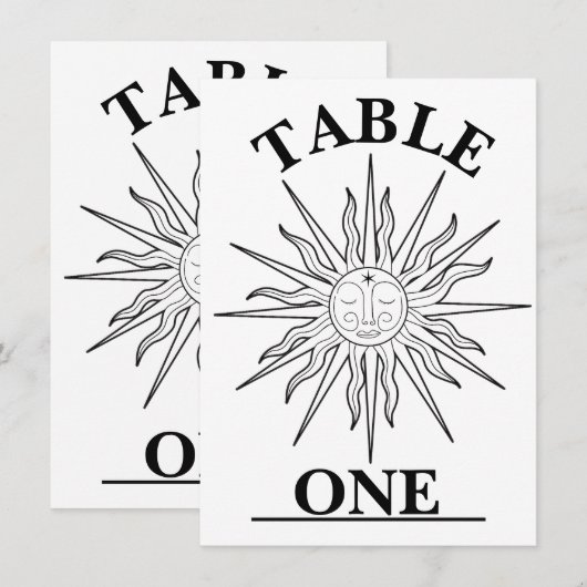 Zwart-wit grillige zon hemelse tafel nummer kaart (Voorkant / Achterkant)