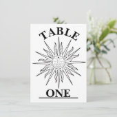 Zwart-wit grillige zon hemelse tafel nummer kaart (Staand voorkant)