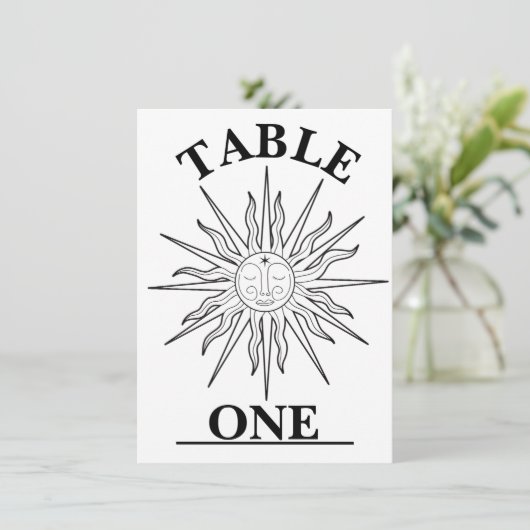 Zwart-wit grillige zon hemelse tafel nummer kaart (Staand voorkant)
