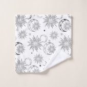 Zwart-wit grillige zon maan & sterren bad handdoek (Wasdoekje)