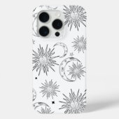 Zwart-wit grillige zon maan & sterren Case-Mate iPhone case (Achterkant)