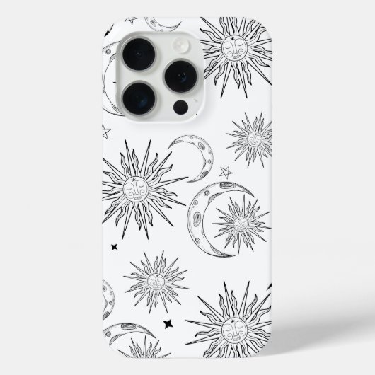Zwart-wit grillige zon maan & sterren Case-Mate iPhone case (Achterkant)