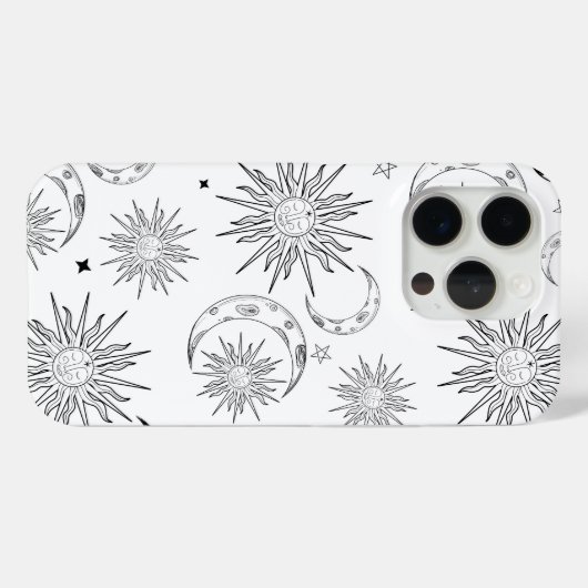 Zwart-wit grillige zon maan & sterren Case-Mate iPhone case (Achterkant (horizontaal))