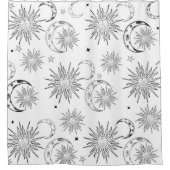 Zwart-wit grillige zon maan & sterren douchegordijn (Voorkant)