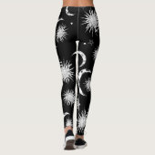 Zwart-wit grillige zon maan & sterren leggings (Achterkant)