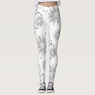 Zwart-wit grillige zon maan & sterren leggings
