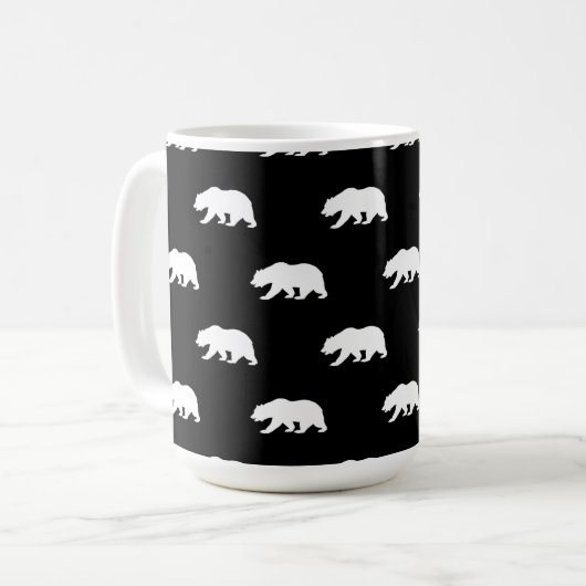 Zwart-wit Grizzly Beer Pattern Koffiemok (Voorkant links)