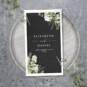 Zwart-wit groen bloemenelegante bruiloft servet