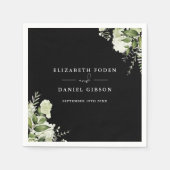 Zwart-wit groen bloemenelegante namen Datum Servet (Voorkant)