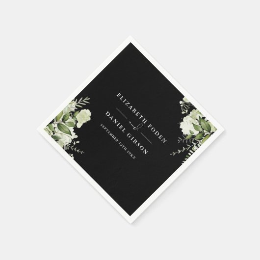 Zwart-wit groen bloemenelegante namen Datum Servet (Hoek)