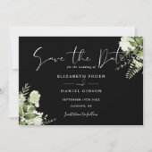 Zwart-wit groen bloemenfoto bruiloft save the date (Voorkant)