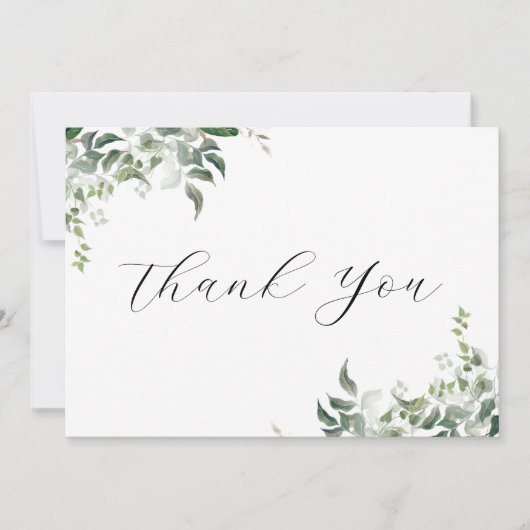 Zwart wit groen botanische Waterverf bruiloft Bedankkaart (Voorkant)