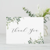 Zwart wit groen botanische Waterverf bruiloft Bedankkaart (Staand voorkant)