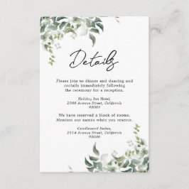 Zwart wit groen botanische Waterverf bruiloft Informatiekaartje
