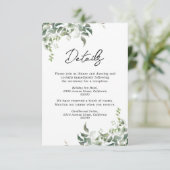 Zwart wit groen botanische Waterverf bruiloft Informatiekaartje (Staand voorkant)