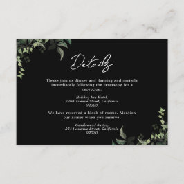 Zwart wit groen botanische Waterverf bruiloft Informatiekaartje
