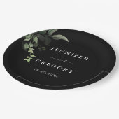 Zwart wit groen botanische Waterverf bruiloft Papieren Bordje (Gekanteld)