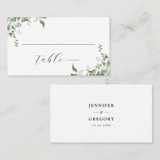 Zwart wit groen botanische Waterverf bruiloft Plaatskaartje (Voorkant / Achterkant)