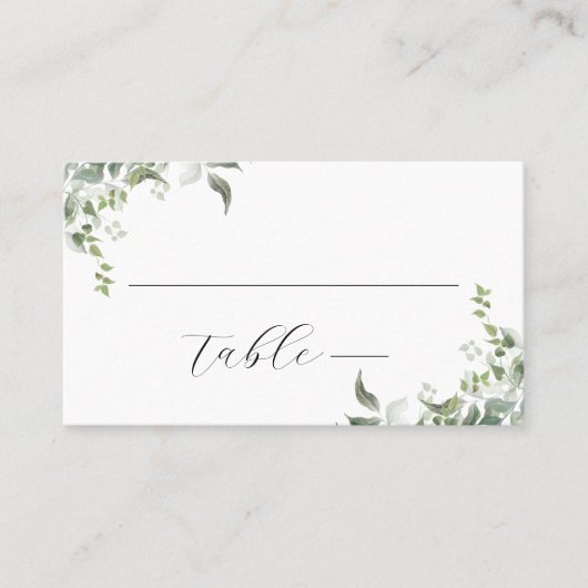 Zwart wit groen botanische Waterverf bruiloft Plaatskaartje (Voorkant)