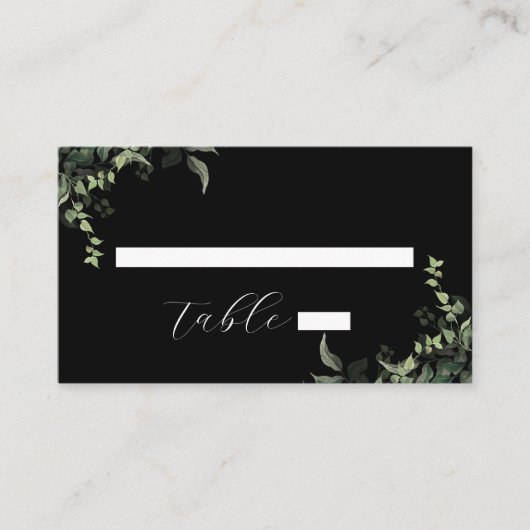 Zwart wit groen botanische Waterverf bruiloft Plaatskaartje (Voorkant)