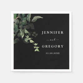Zwart wit groen botanische Waterverf bruiloft Servet