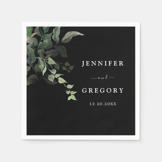 Zwart wit groen botanische Waterverf bruiloft Servet (Voorkant)