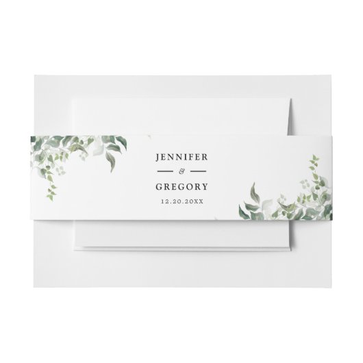 Zwart wit groen botanische Waterverf bruiloft Uitnodigingen Wikkel (Voorkant Voorbeeld)