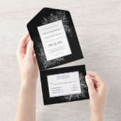 Zwart-wit groen bruiloft all in one uitnodiging (Afscheurbaar)