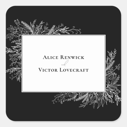 Zwart-wit groen bruiloft envelop Stickers (Voorkant)