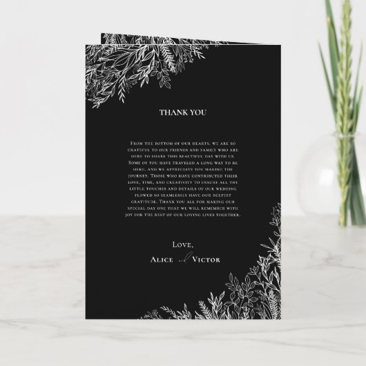 Zwart-wit groen bruiloft gevouwen programma (Achterkant)