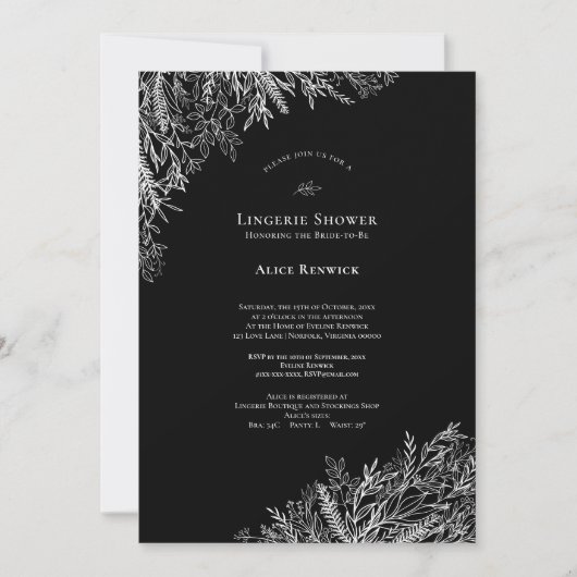 Zwart-wit groen Bruiloft Lingerie Douche Kaart (Voorkant)