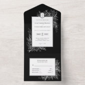 Zwart-wit groen Bruiloft Monogram All In One Uitnodiging (Binnen)